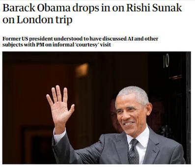 外媒：奧巴馬突訪英國 與蘇納克展開「一對一討論」
