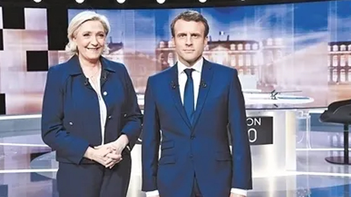 馬克龍與勒龐進行法國總統選舉電視辯論